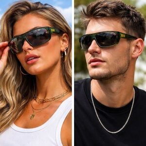 Steve Madden Shield Sunglasses Green Black Wrap Sport Style UV Protection New